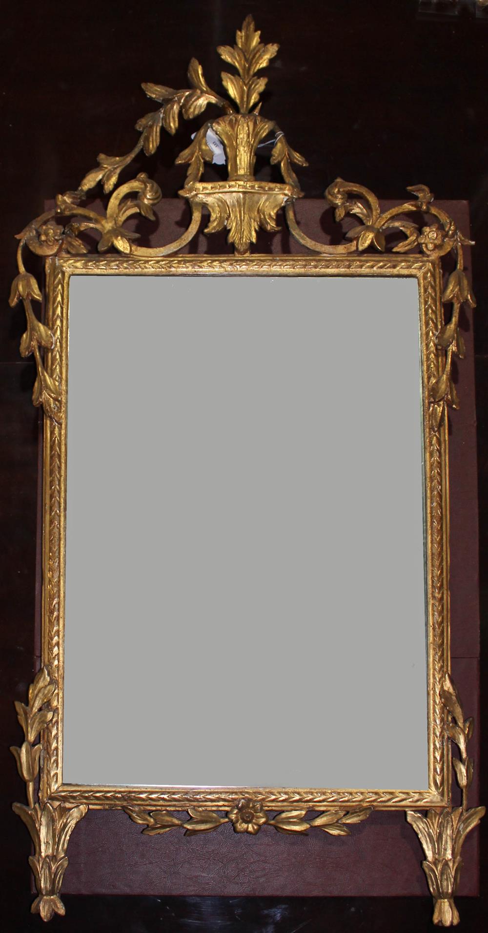 Appraisal: ITALIAN NEOCLASSICAL GILTWOOD MIRROR LATE TH CENTURY with rectangular plate