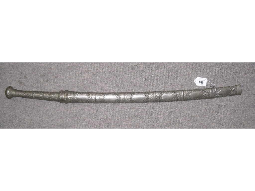 Appraisal: Burmese sword in white metal scabbard the blade decorated with