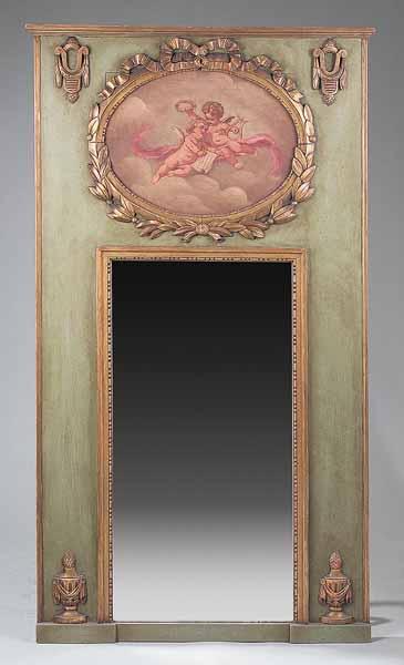 Appraisal: An Antique Continental Neo-Classical-Style Painted and Gilded Trumeau Mirror late