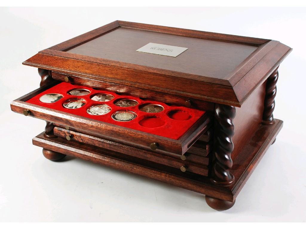 Appraisal: MODERN MAHOGANY TABLE TOP FIVE DRAWER COIN COLLECTORS CABINET with