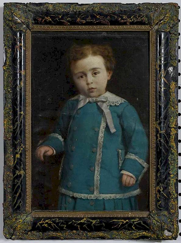 Appraisal: European School th Century Child in Blue Costume said to