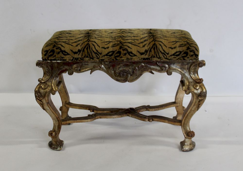 Appraisal: Antique Baroque Style Carved And Silver Gilt Wood Bench From