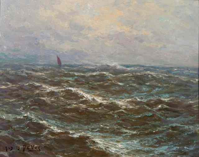 Appraisal: ALBERT ISIDORE DEVOS - Stormy seas with a sailing boat