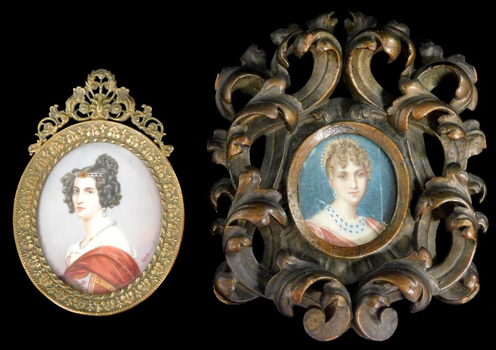 Appraisal: MINIATURES Two pieces including a woman oval support signature possibly