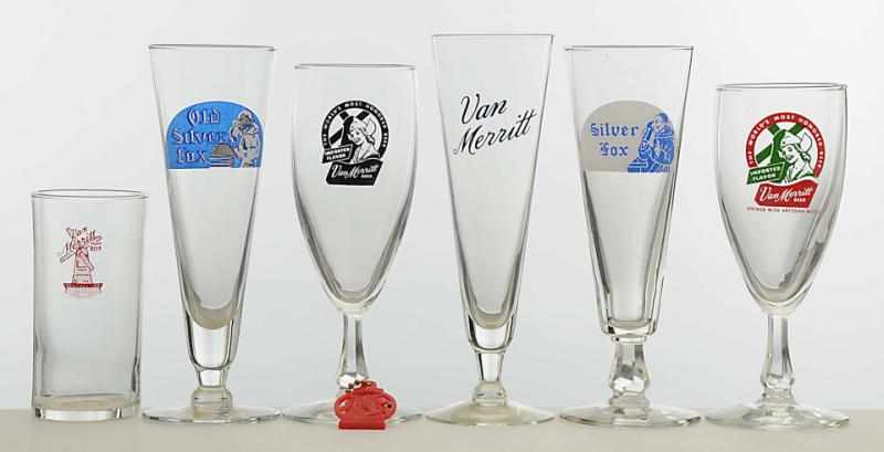 Appraisal: Lot of Enameled Beer Pilsner Glasses Includes Old Silver Fox