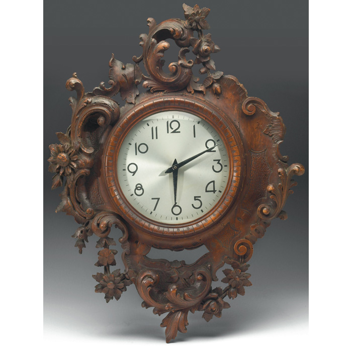 Appraisal: Victorian clock carved wood with flowers and scrolls l x