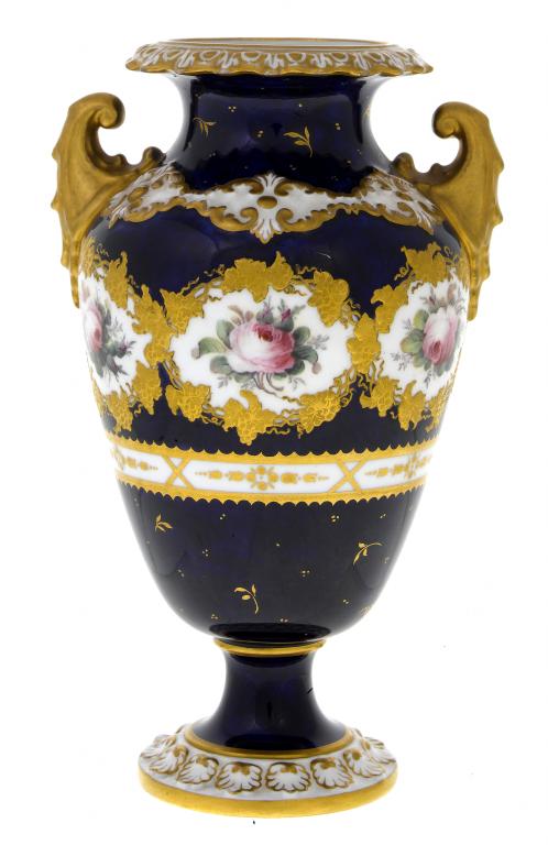 Appraisal: A ROYAL CROWN DERBY TWO HANDLED COBALT GROUND VASE of