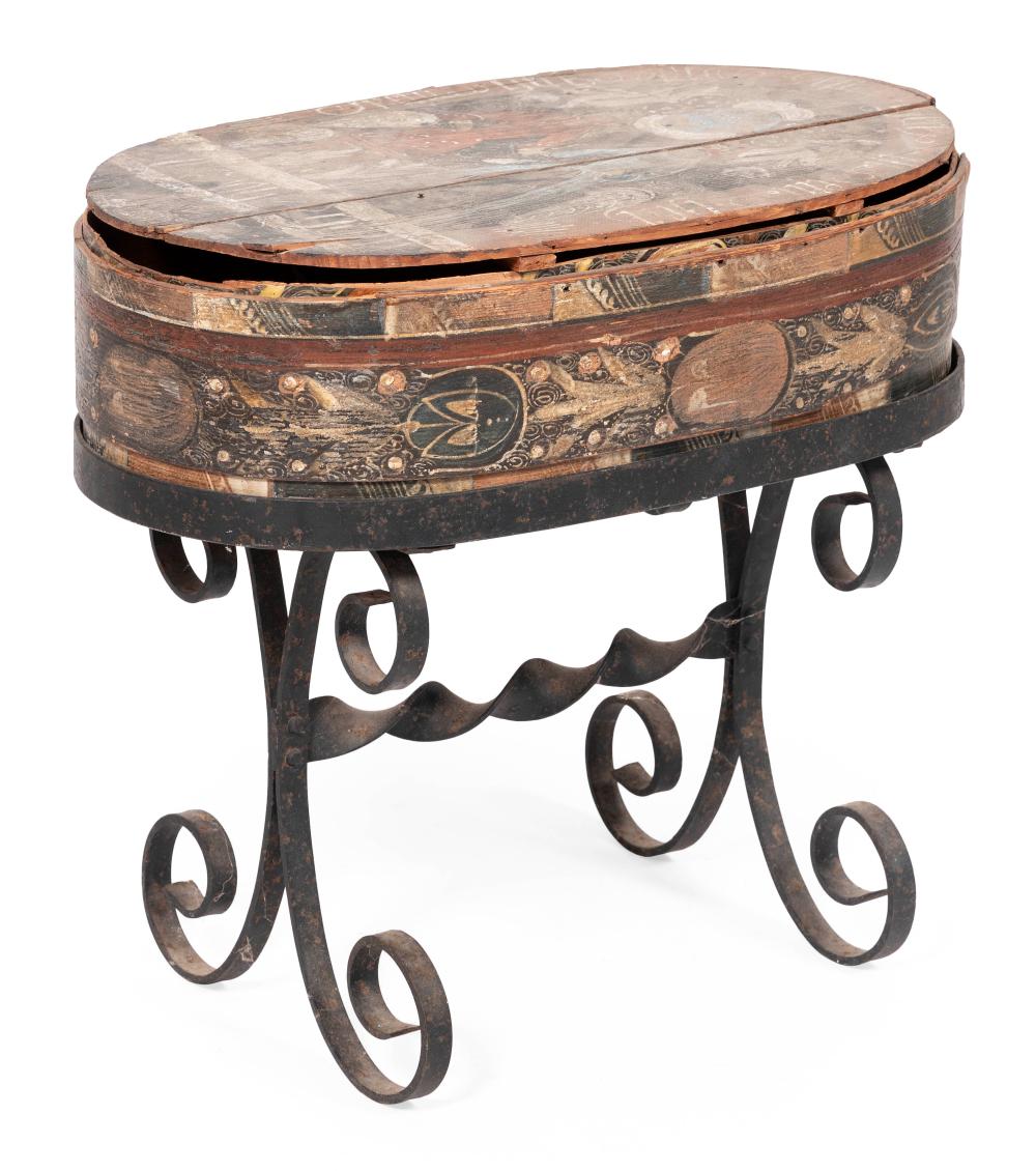 Appraisal: SWEDISH BRIDE S BOX WITH WROUGHT IRON STAND TH CENTURY