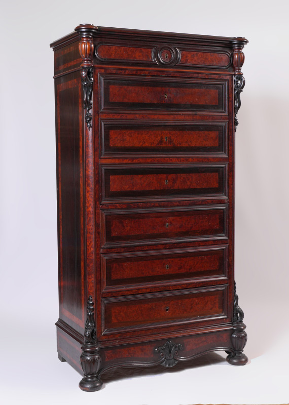 Appraisal: VICTORIAN MAHOGANY SECRETARY ABATTANT Mahogany and burl veneer case single