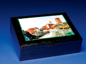 Appraisal: ITALIAN COUNTRYSIDE INTARSIA INLAY BOX TUSCAN VILLAGE CAPTURED IN STONE