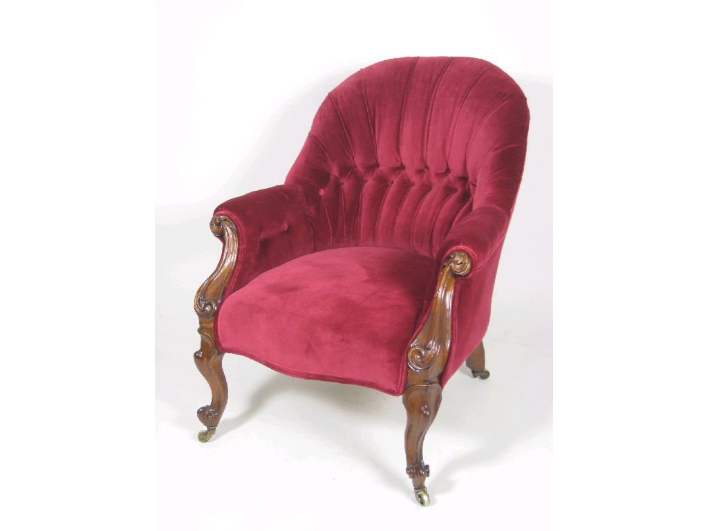 Appraisal: A Howard Sons Victorian mahogany Armchair with button upholstered back