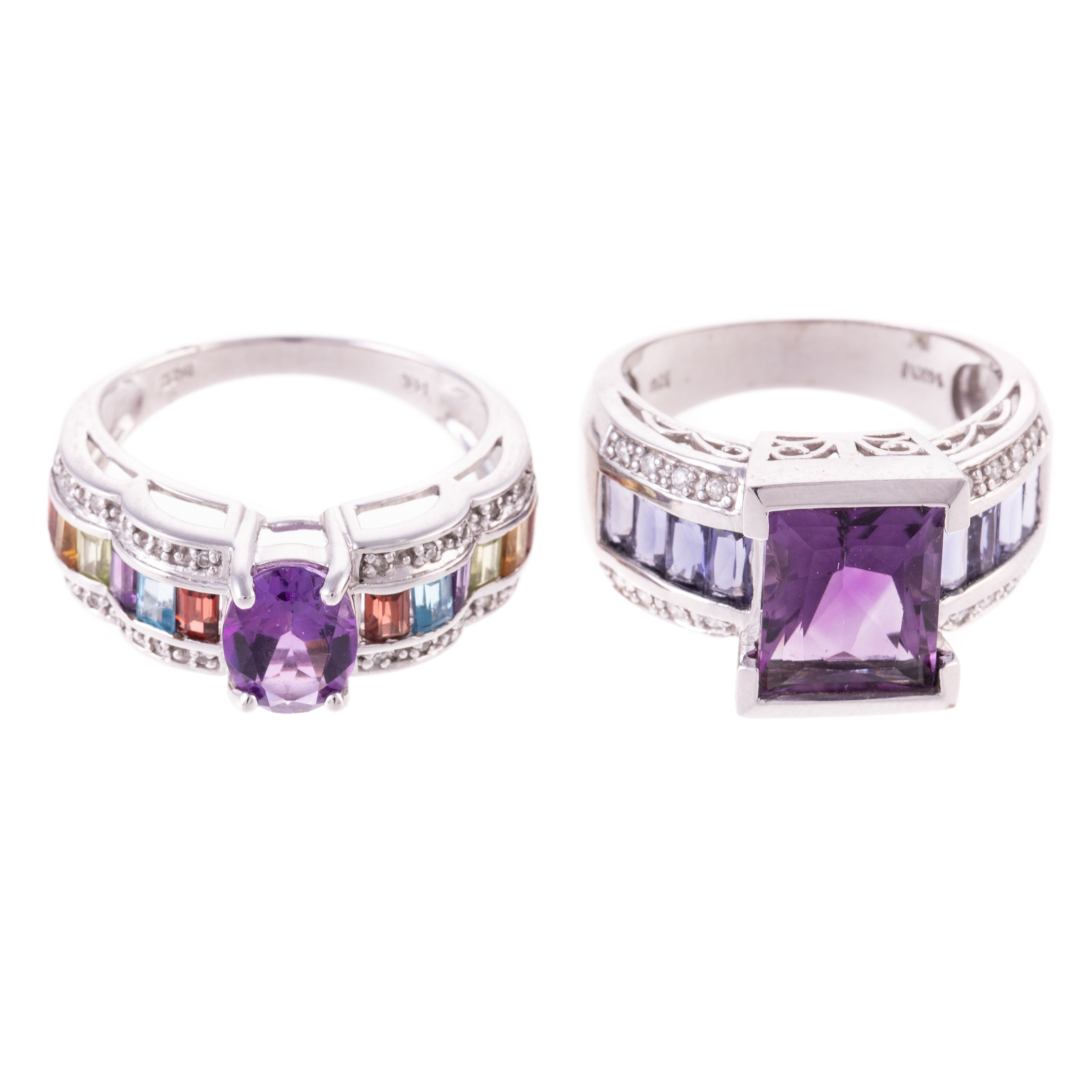 Appraisal: TWO AMETHYST DIAMOND RINGS IN WHITE GOLD K white gold