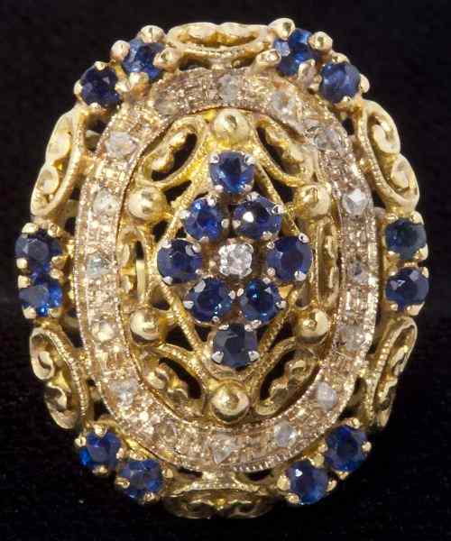 Appraisal: Sapphire and Diamond Dinner Ringdesigned with sapphire and diamond melee