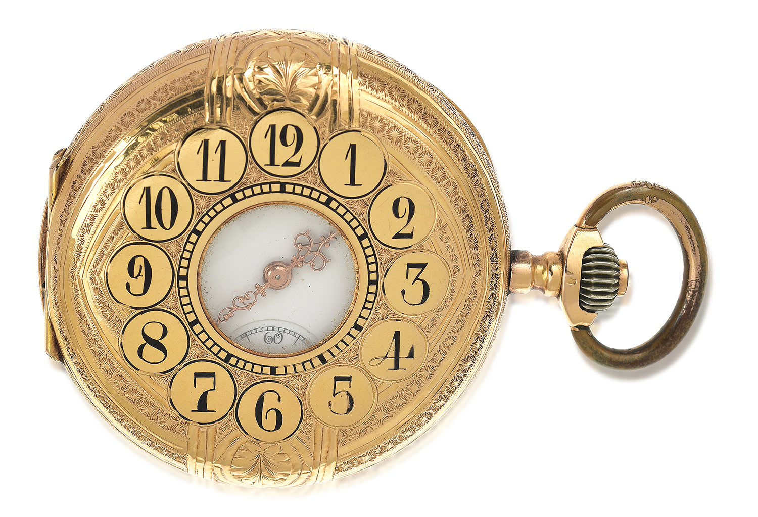 Appraisal: A GOLD HALF HUNTER POCKET WATCH Crown wind lever set