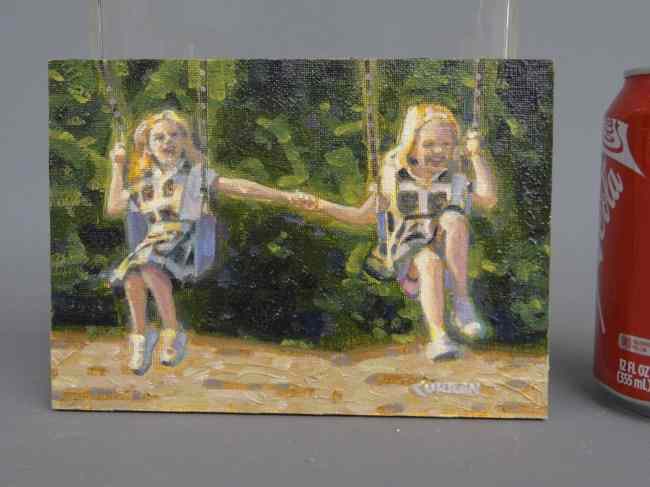 Appraisal: Painting oil on artist board ''Friends'' signed ''Curran'' Donald Curran