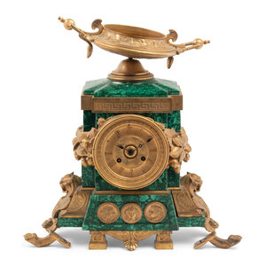 Appraisal: An Empire Style Gilt Bronze and Malachite Veneered Mantel Clock