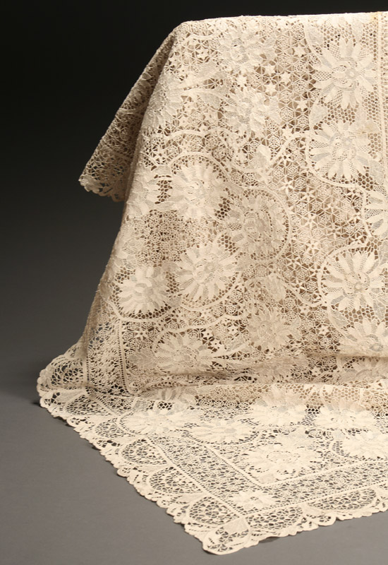 Appraisal: Continental Ecru Drawnwork and Lace Tablecloth Early th Century Scattered