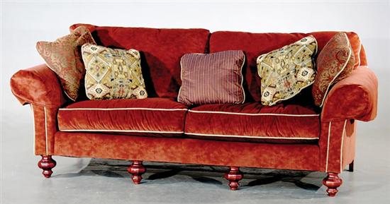 Appraisal: Taylor King sofa and throw pillows BH D L Provenance