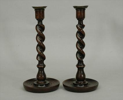 Appraisal: Pair of Victorian Oak Barley-Twist Candlesticks