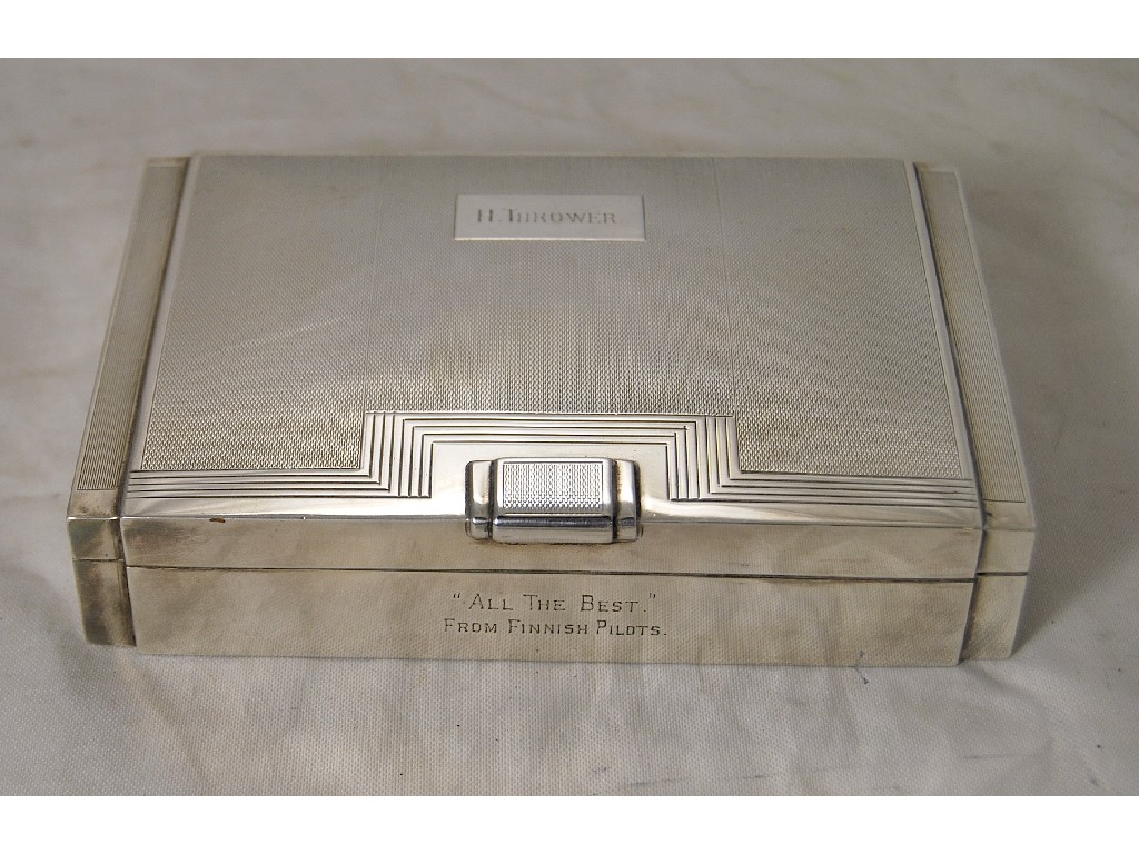 Appraisal: Art Deco silver engine turned reeded cigarette box cedar lined