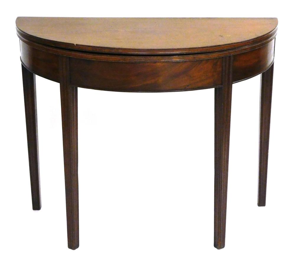 Appraisal: Federal demilune card table fold over top fluted tapered legs