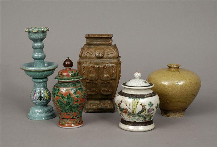 Appraisal: Assorted Chinese Pottery and Porcelain Covered Jars Vases and a