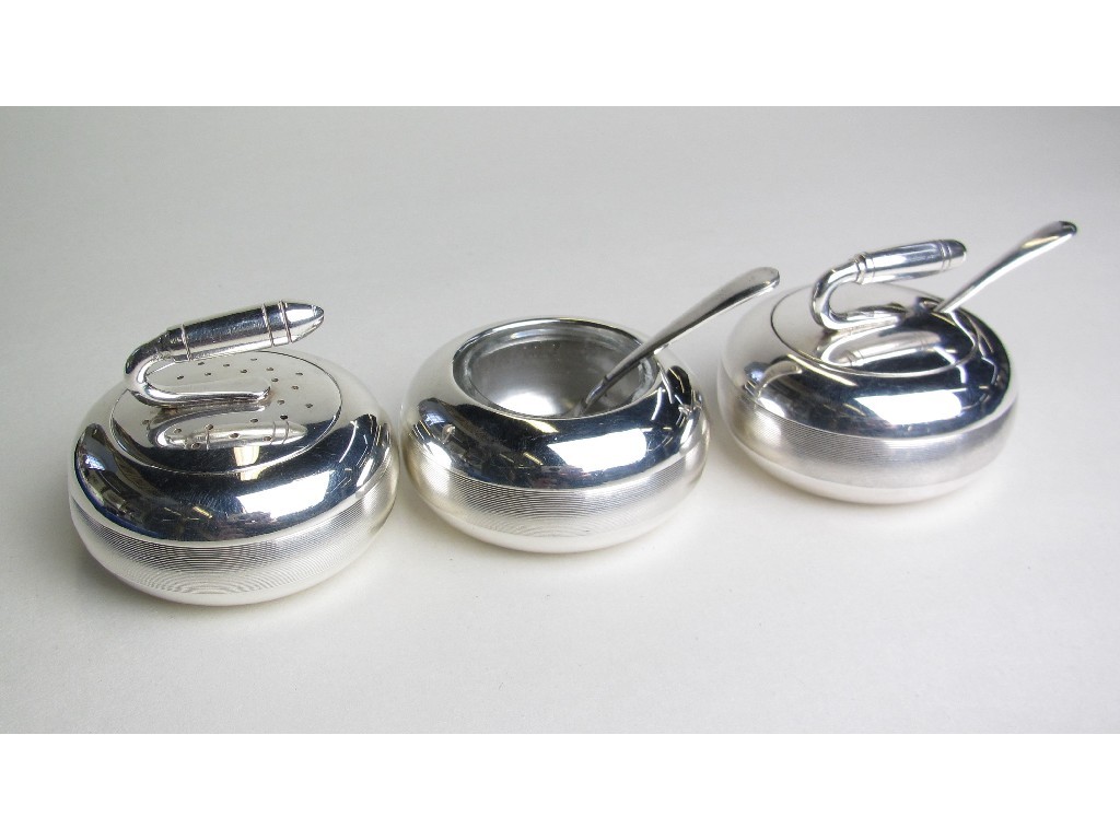 Appraisal: George V three piece silver plated novelty condiment set by