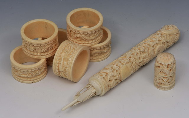 Appraisal: A Chinese Canton ivory bodkin casecirca - various fittings the