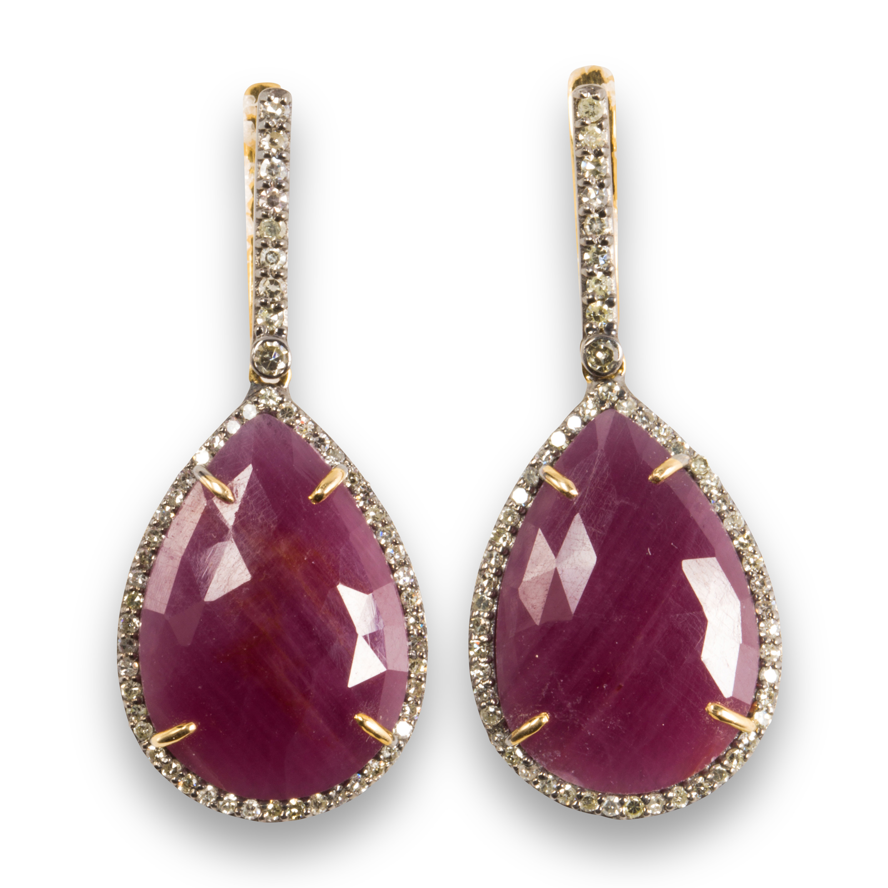 Appraisal: A PAIR OF RUBY AND DIAMOND EARRINGS A pair of