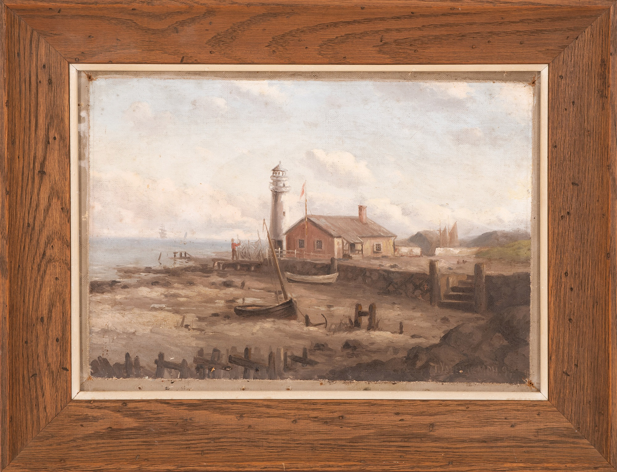 Appraisal: THEODORE VICTOR CARL VALENKAMPHAmerican - Shore view with lighthouse Signed