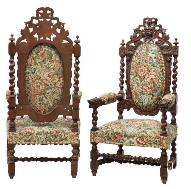 Appraisal: pair French Louis XIII style fauteuils late th c having