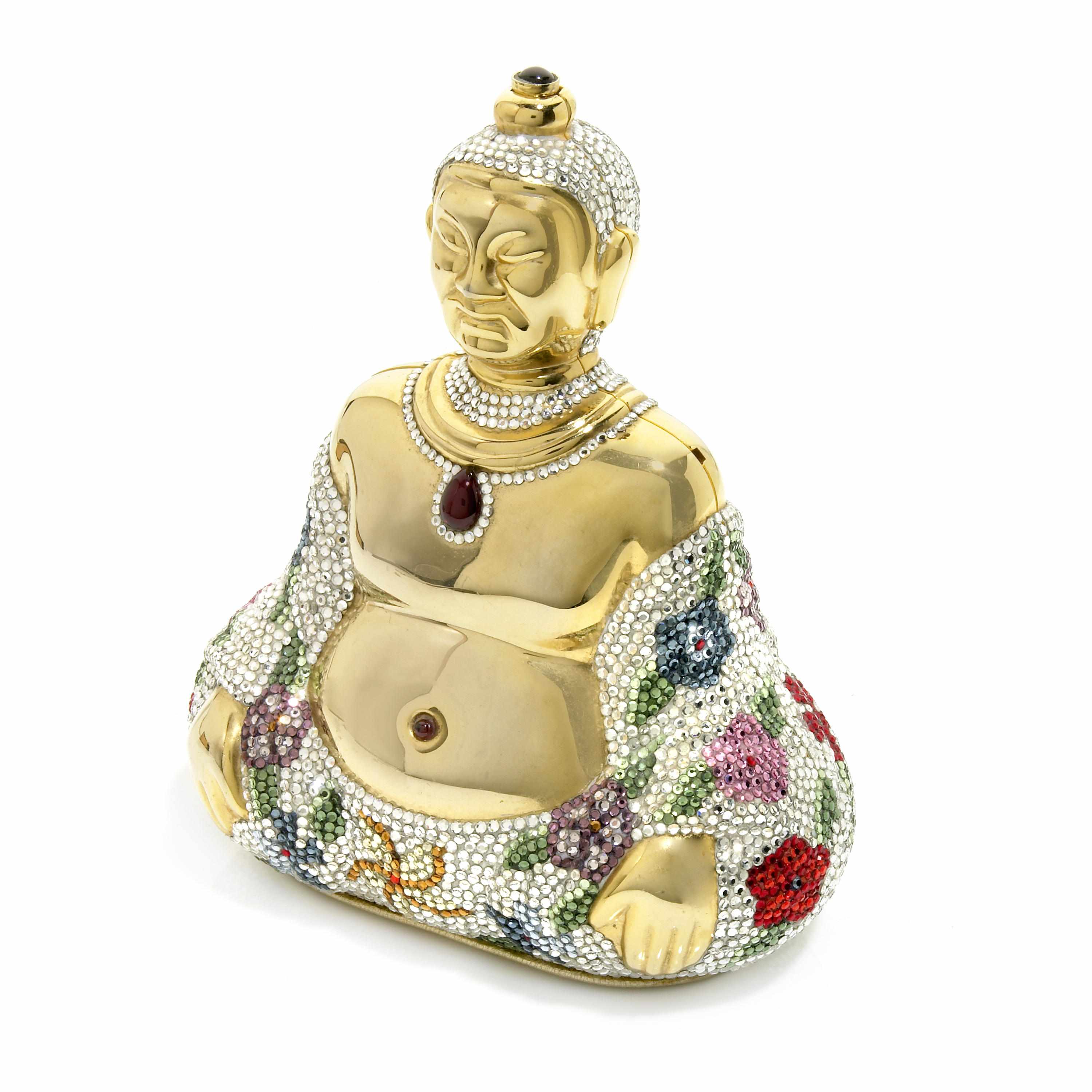 Appraisal: A multi-colored crystal and gold colored metal floral buddah purse