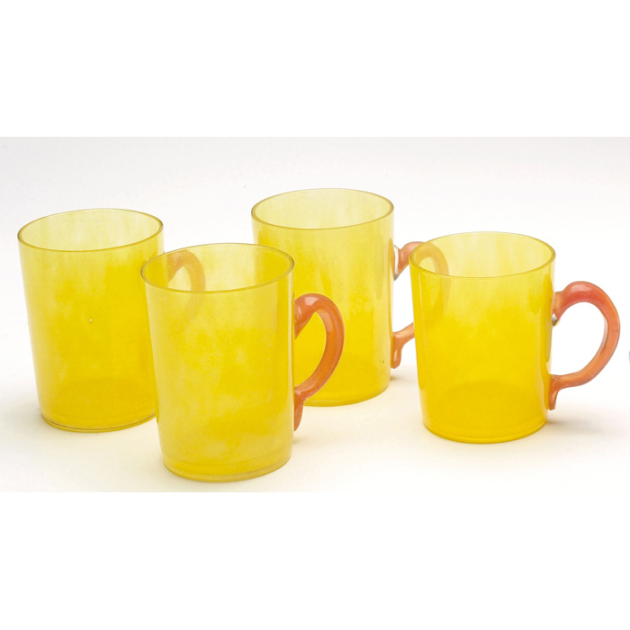 Appraisal: Schneider handled mugs attribution set of four yellow glass with