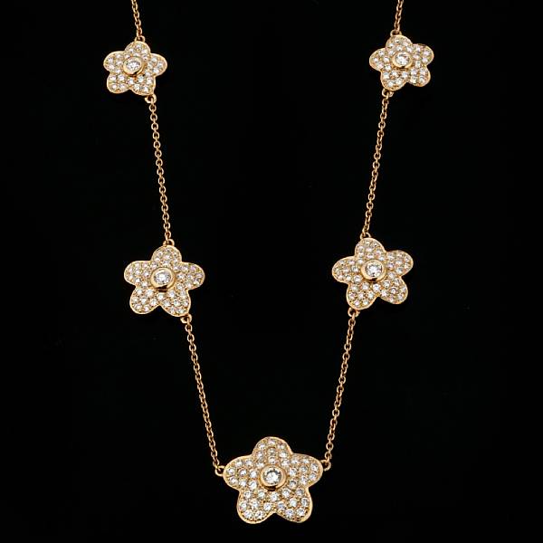 Appraisal: A diamond flower necklace estimated total diamond weight carat mounted