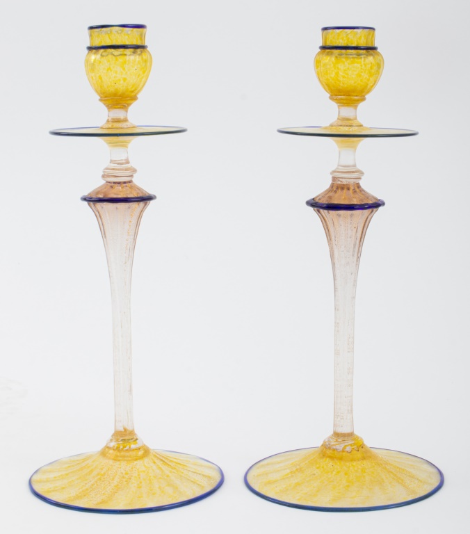 Appraisal: VENETIAN ART GLASS CANDLESTICK HOLDERS PAIR Pair of Venetian art