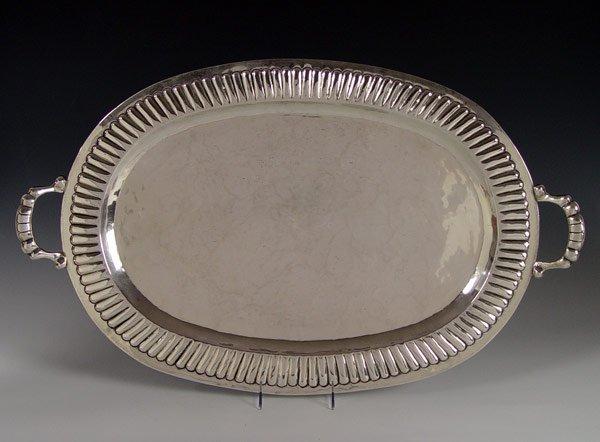 Appraisal: LARGE MEXICAN STERLING HANDLED TRAY Real Silver Factory Mexico Ribbed