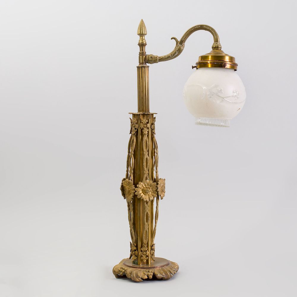 Appraisal: Victorian Style Gilt-Metal and Frosted Glass Lamp x in Condition