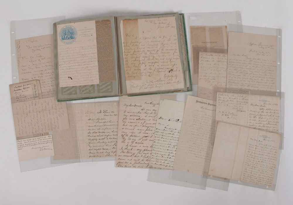 Appraisal: CIVIL WAR SURGEON MORSE TAYLOR LETTERS SCRAPBOOK A collection of