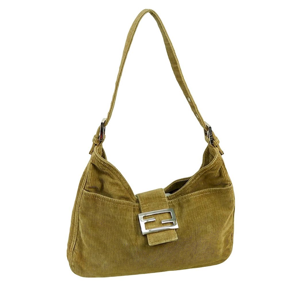 Appraisal: Fendi Brown Green Corduroy Front Slip Pocket Bag Fendi Brown