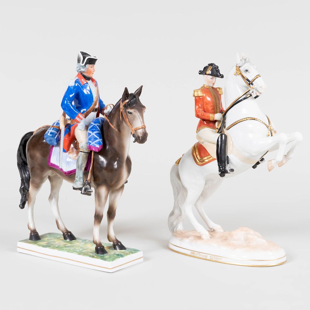 Appraisal: Two Continental Porcelain Military Figures on Horseback The first Austrian