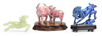 Appraisal: Collection of three hardstone animal figuresComprising two figures of horses