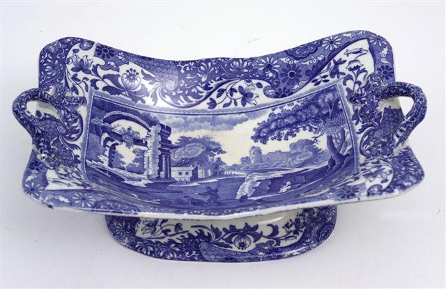 Appraisal: COPELAND SPODE BLUE ITALIAN TWO-HANDLED BOWL c of shaped rectangular