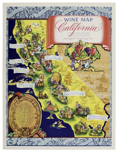 Appraisal: RUTH TAYLOR WINE MAP OF CALIFORNIA Circa x inches Frey