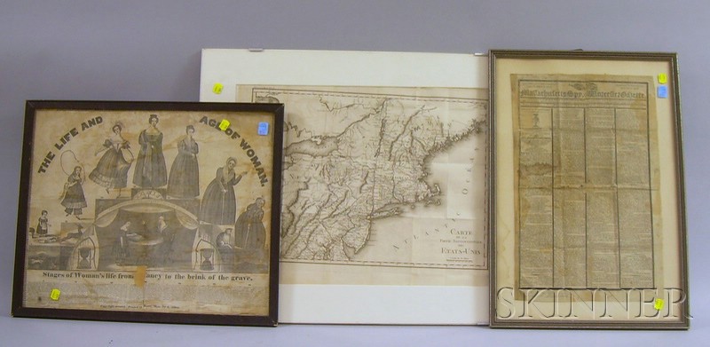 Appraisal: Five Framed th Century Prints and New England Maps a