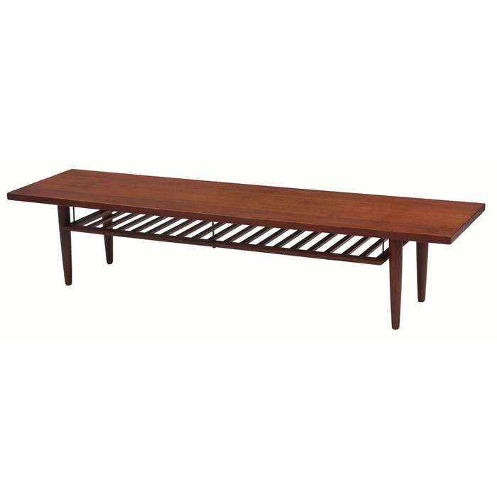 Appraisal: Danish Modern teak bench rectangular top over a slatted shelf