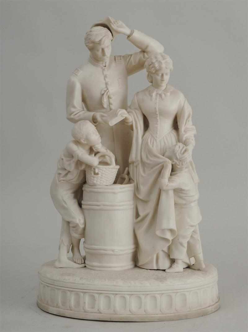 Appraisal: PARIANWARE FIGURE GROUP AFTER JOHN ROGERS AMERICAN - ''TAKING THE