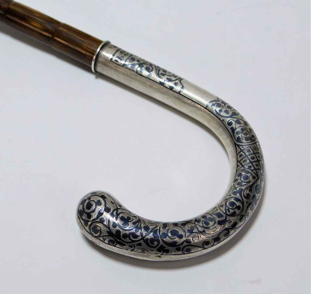 Appraisal: ATTRIB ANDREY KOVALSKIY NIELLO WALKINGSTICK CANE Russia th CenturyNiello handle