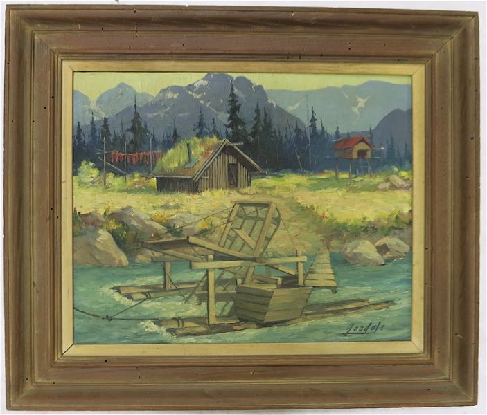 Appraisal: HARVEY B GOODALE OIL ON CANVAS Alaska - River cabin