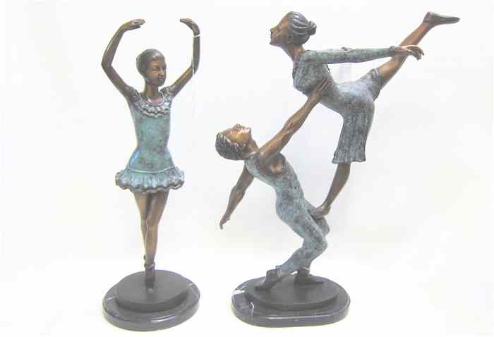 Appraisal: TWO POLYCHROME FIGURAL BRONZE SCULPTURES female ballerina raised on marble