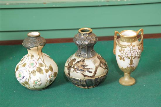 Appraisal: THREE AMPHORA VASES Two bulbous form vases one having gilt